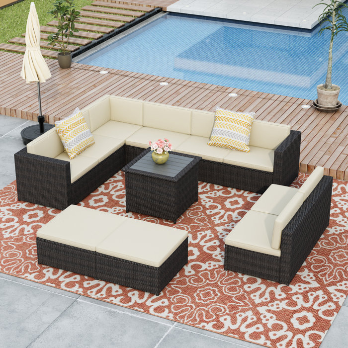 Latitude Run® Clermonte 9 Piece Rattan Sectional Seating Group With